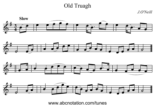 Old Truagh - staff notation
