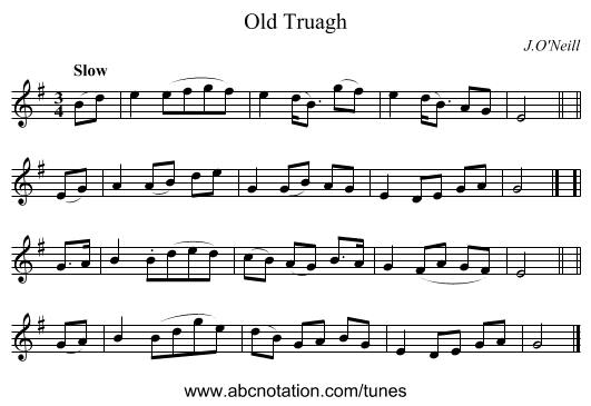 Old Truagh - staff notation