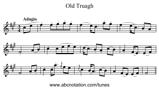 Old Truagh - staff notation