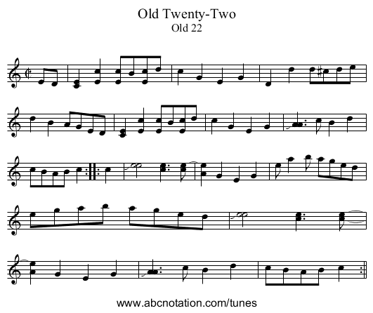 Old Twenty-Two - staff notation