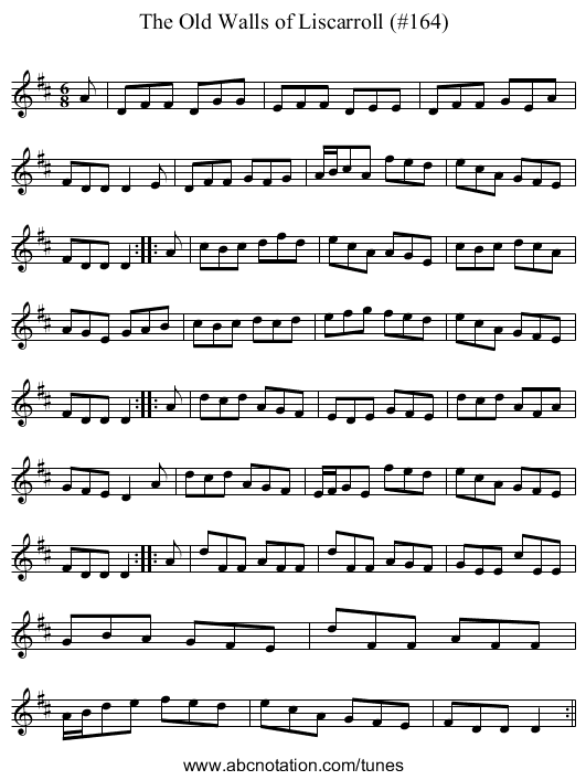 Old Walls of Liscarroll (#164), The - staff notation