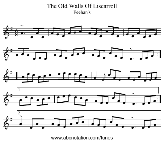 Old Walls Of Liscarroll, The - staff notation