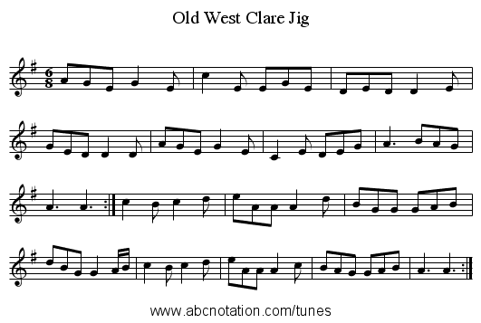 Old West Clare Jig - staff notation