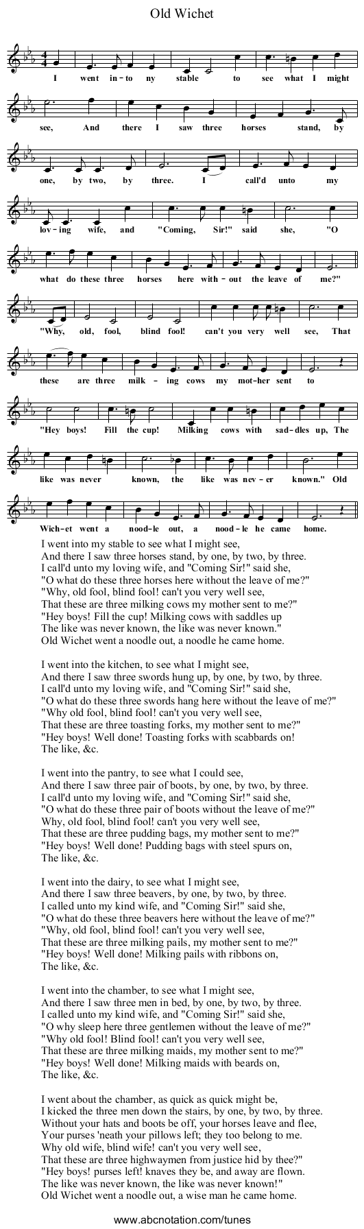 Old Wichet - staff notation