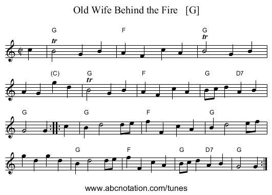 Old Wife Behind the Fire   [G] - staff notation