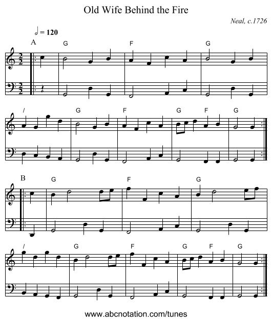 Old Wife Behind the Fire - staff notation