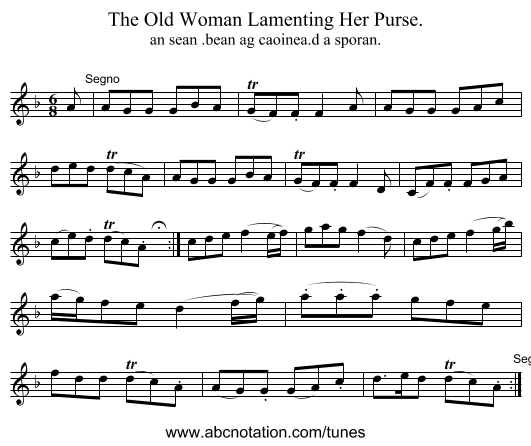 Old Woman Lamenting Her Purse., The - staff notation