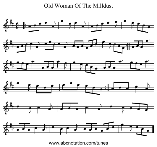 Old Woman Of The Milldust - staff notation