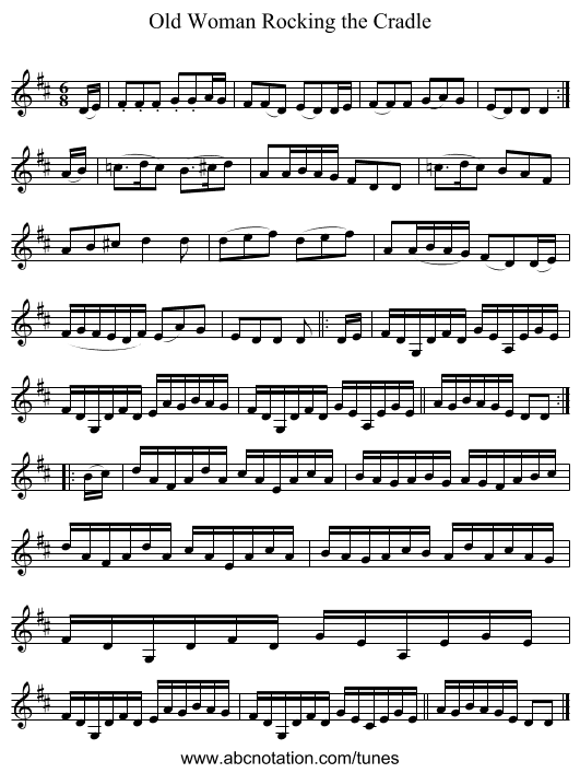 Old Woman Rocking the Cradle - staff notation