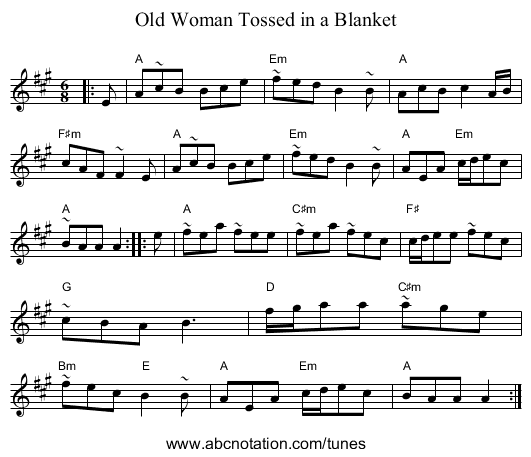 Old Woman Tossed in a Blanket - staff notation