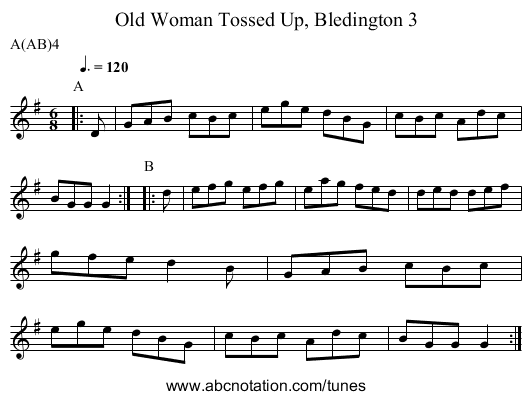 Old Woman Tossed Up, Bledington 3 - staff notation