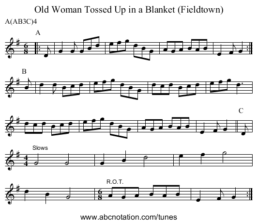 Old Woman Tossed Up in a Blanket (Fieldtown) - staff notation