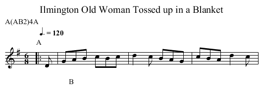 Old Woman Tossed up in a Blanket, Ilmington - staff notation