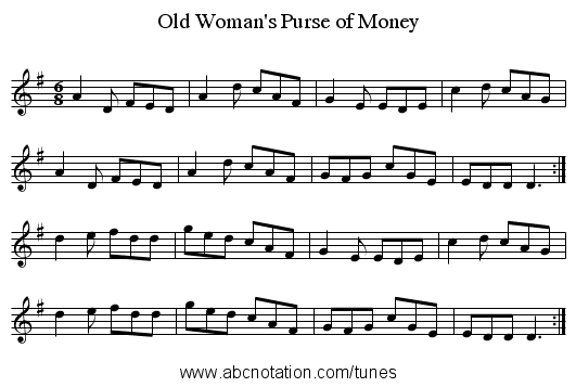 Old Woman's Purse of Money - staff notation