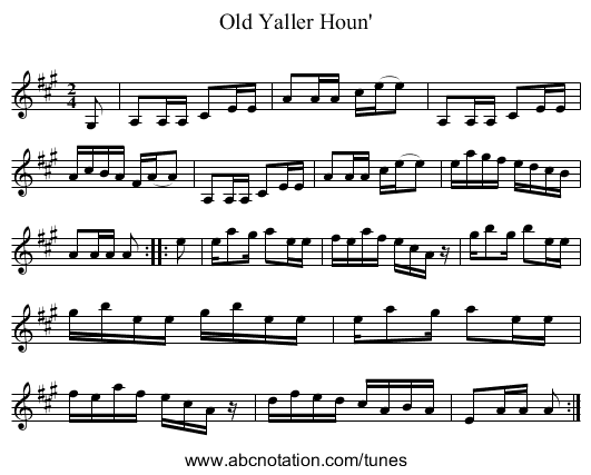 Old Yaller Houn' - staff notation