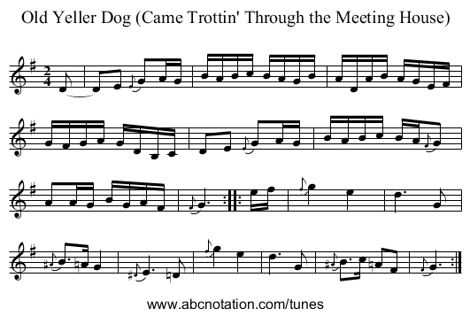 Old Yeller Dog (Came Trottin' Through the Meeting House) - staff notation