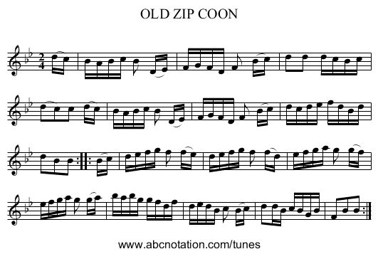 OLD ZIP COON - staff notation