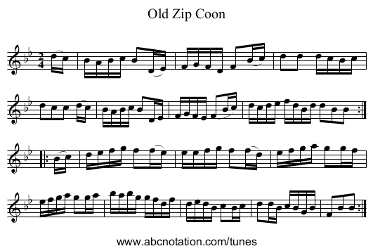 Old Zip Coon - staff notation