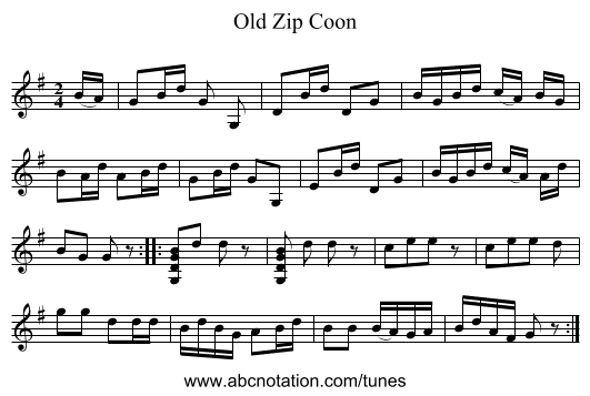 Old Zip Coon - staff notation