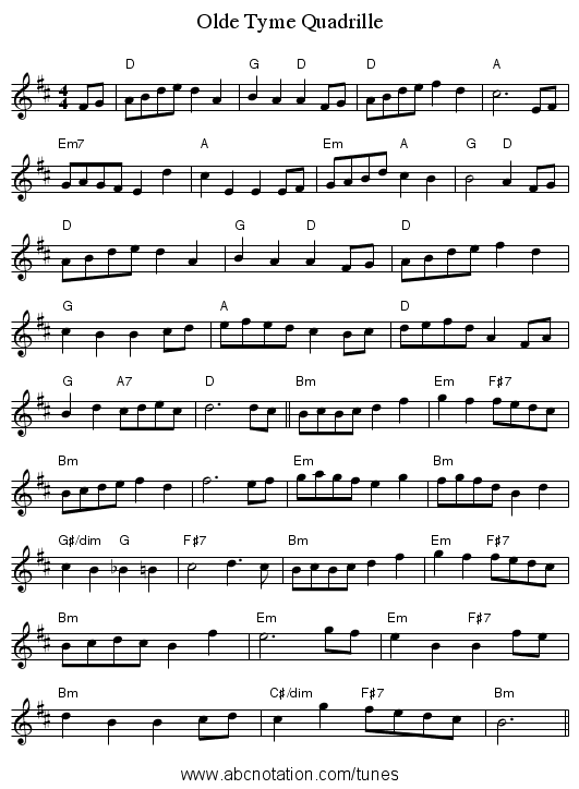 Olde Tyme Quadrille - staff notation