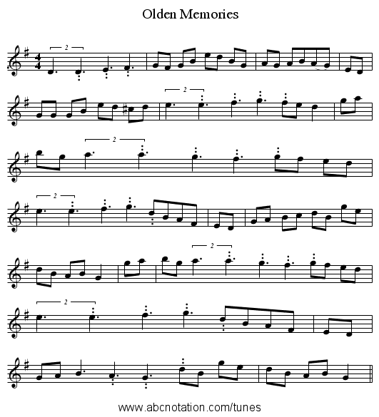 Olden Memories - staff notation
