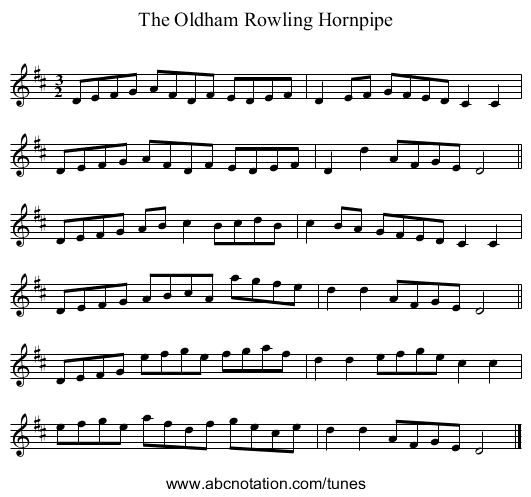 Oldham Rowling Hornpipe, The - staff notation