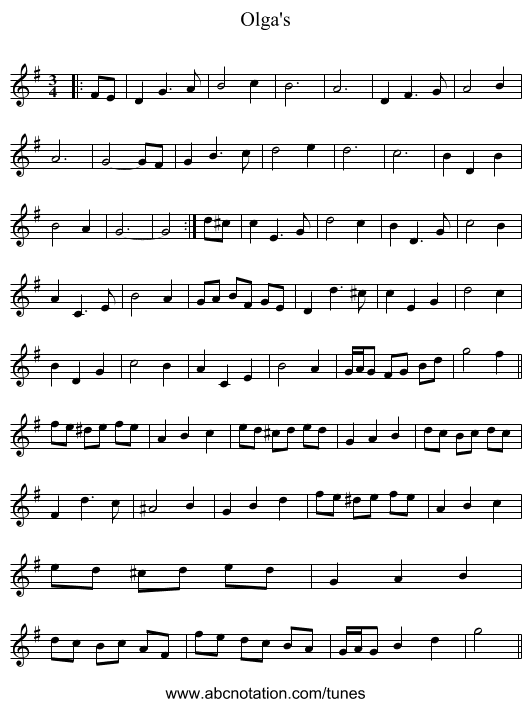 Olga's - staff notation