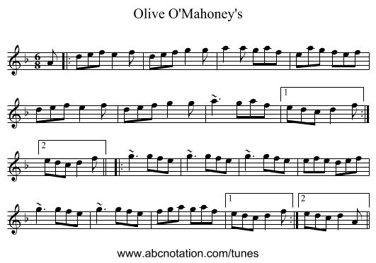 Olive O'Mahoney's - staff notation