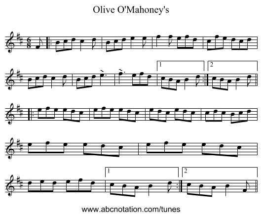 Olive O'Mahoney's - staff notation