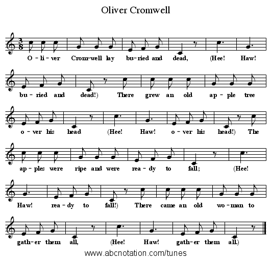 Oliver Cromwell - staff notation