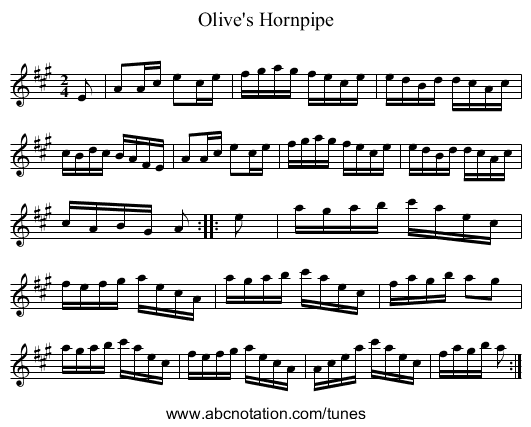 Olive's Hornpipe - staff notation