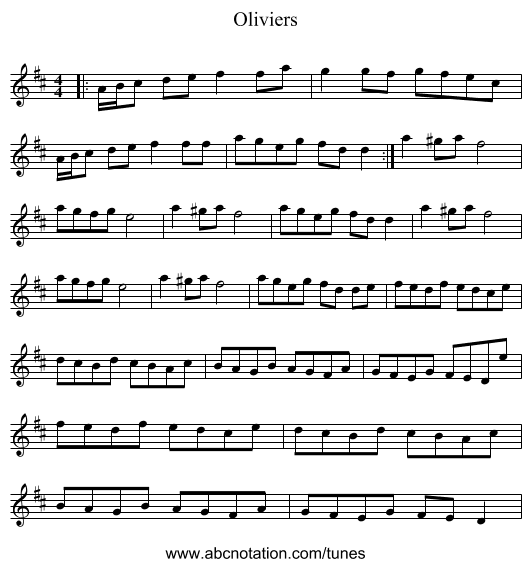 Oliviers - staff notation