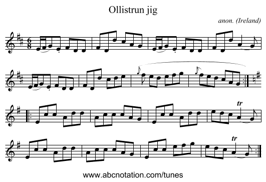 Ollistrun jig - staff notation