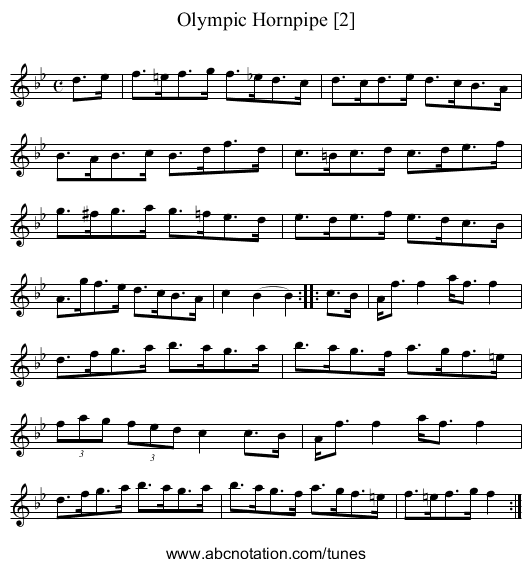 Olympic Hornpipe [2] - staff notation