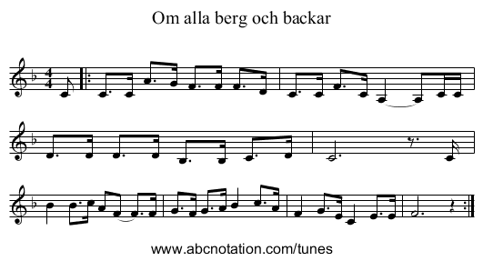 Om alla berg och backar - staff notation