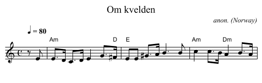 Om kvelden - staff notation