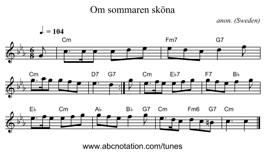 Om sommaren sk&ouml;na - staff notation