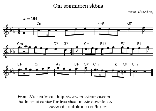 Om sommaren sk&ouml;na - staff notation