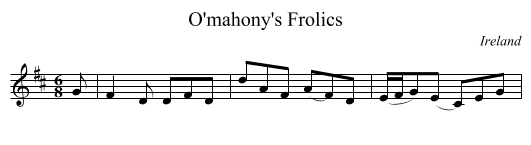 O'mahony's Frolics - staff notation