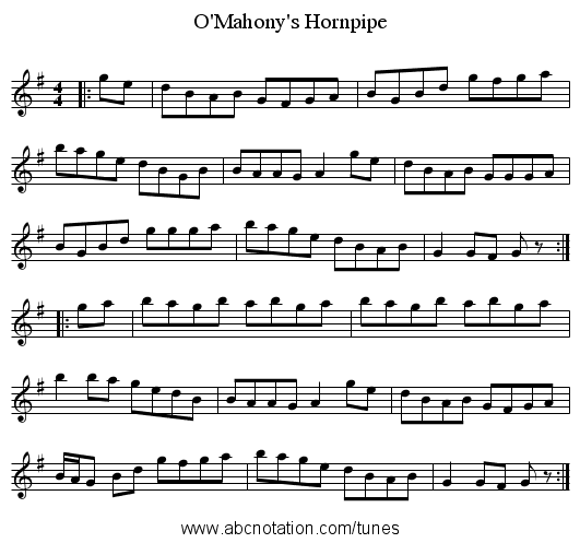O'Mahony's Hornpipe - staff notation