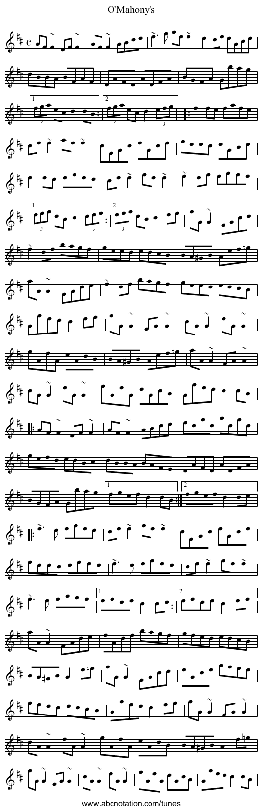 O'Mahony's - staff notation