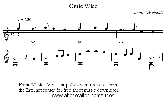 Omie Wise - staff notation