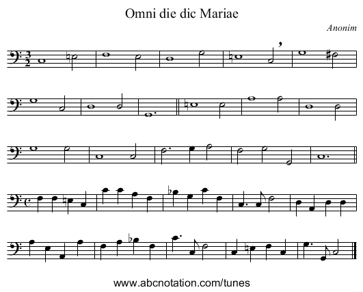 Omni die dic Mariae - staff notation
