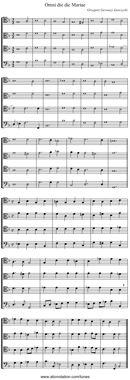 Omni die dic Mariae - staff notation