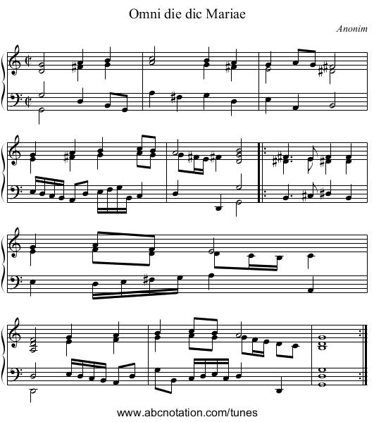 Omni die dic Mariae - staff notation