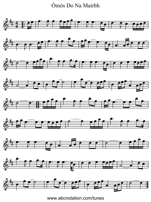 Ómós Do Na Mairbh - staff notation