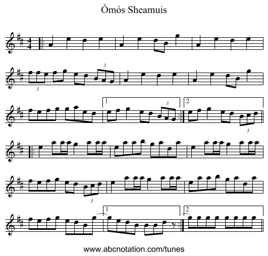 Ómós Sheamuis - staff notation