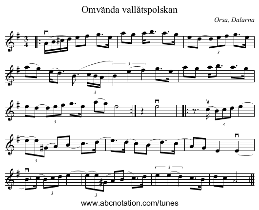 Omvända vallåtspolskan - staff notation