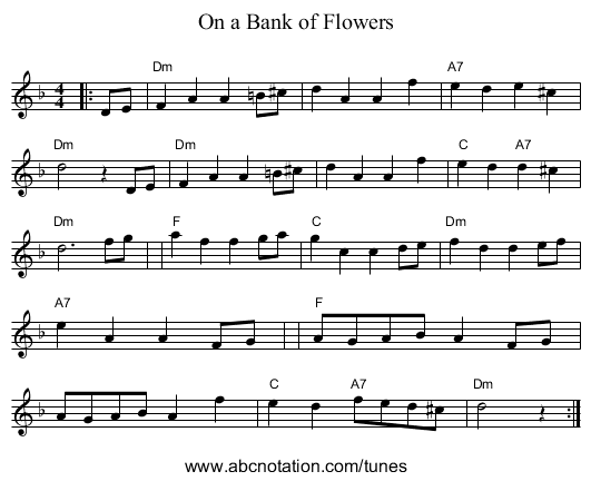On a Bank of Flowers - staff notation