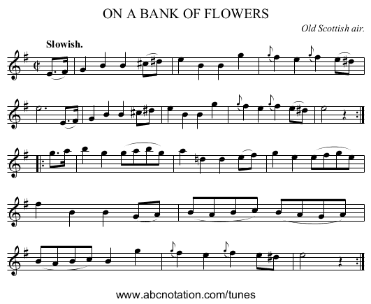 ON A BANK OF FLOWERS - staff notation